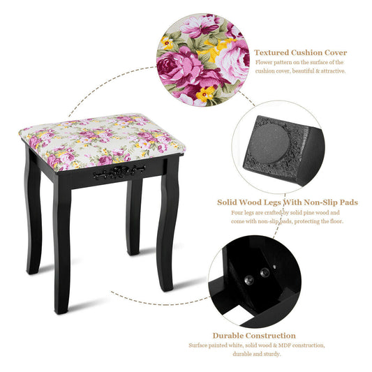 Vanity Wood Dressing Stool Padded Piano Seat with Rose Cushion - Tampa Home & Garden Store
