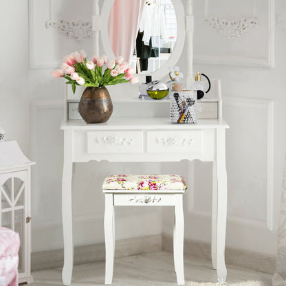 Vanity Wood Dressing Stool Padded Piano Seat with Rose Cushion