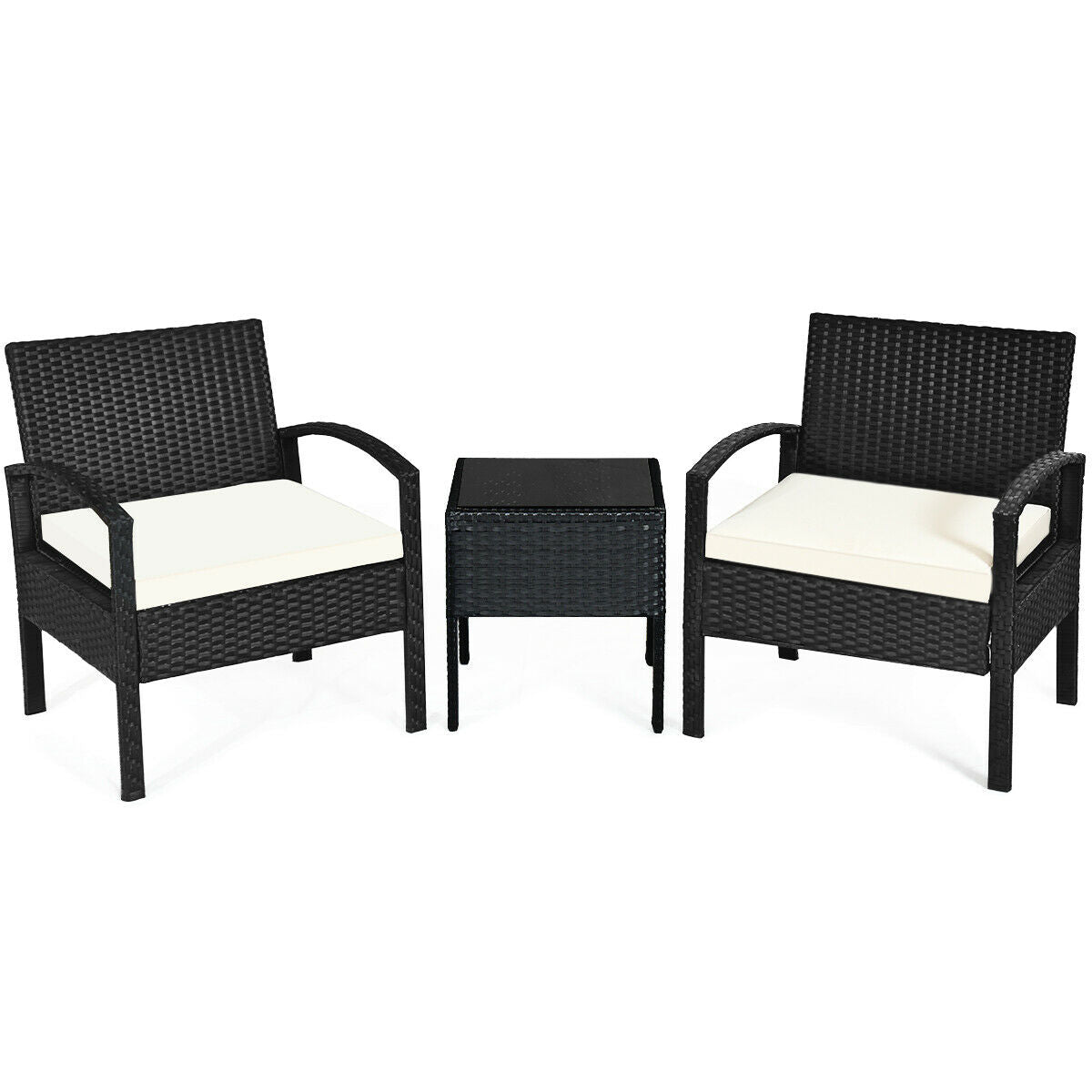 Juego de conversación de patio de ratán para exteriores de 3 piezas con cojines de asiento - Gris