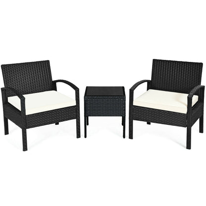 Juego de conversación de patio de ratán para exteriores de 3 piezas con cojines de asiento - Gris