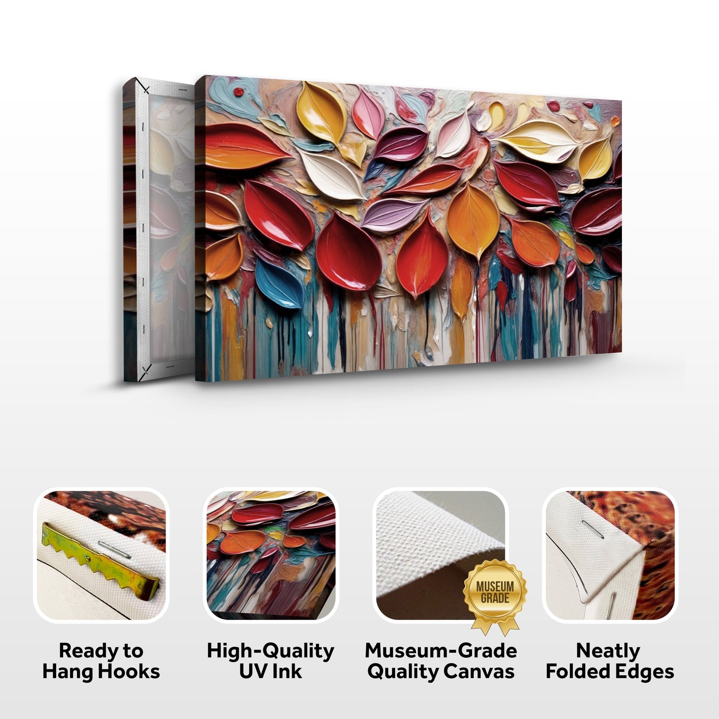 Autumn Rain Wall Art canvas by Tailored Canvases; textured leaves in warm reds and yellows on Tampa Home & Garden Store