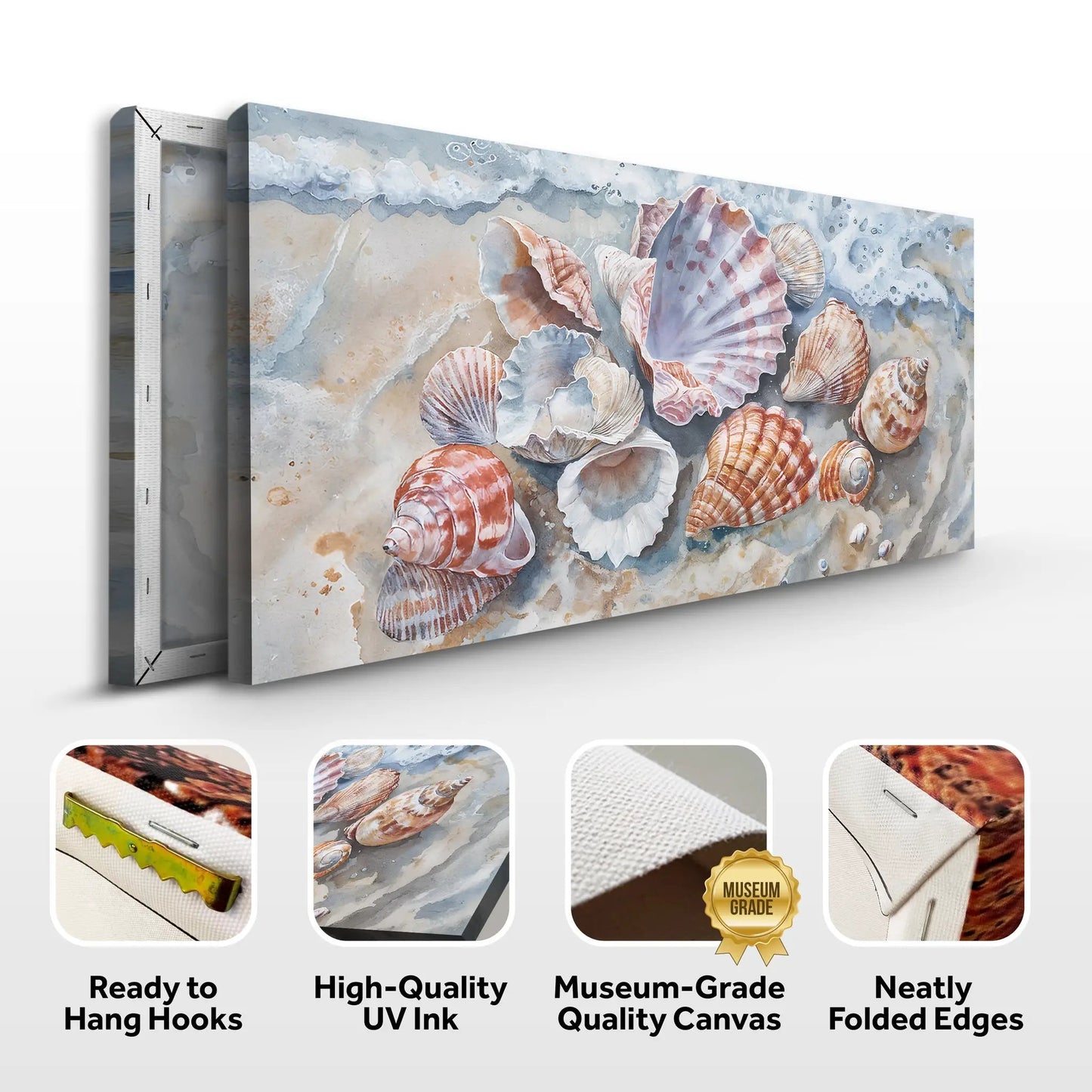Sea Shells Modern Coastal Wall Art canvas, Tailored Canvases, three-panel gallery wrap on Tampa Home & Garden Store