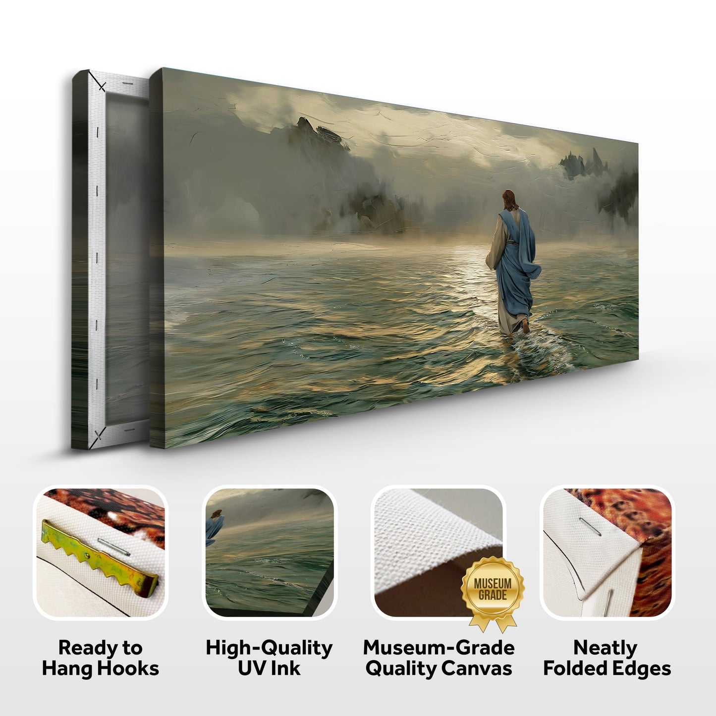 Walking on Water Faith Wall Art VI crafting canvas, misty seascape blue figure on Tampa Home & Garden Store