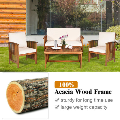 Juego de muebles de patio de madera maciza de 4 piezas - Beige