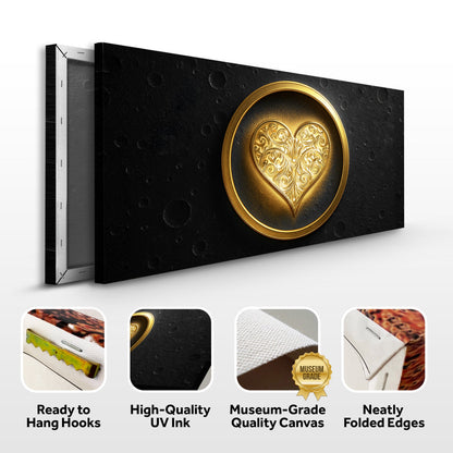 Heart Eclipse Wall Art canvas by Tailored Canvases, black textured canvas with gold medallion on Tampa Home & Garden Store