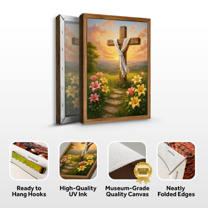 Cross and Flowers Faith Wall Art II canvas by Tailored Canvases, frame with cross and cloth on Tampa Home & Garden Store