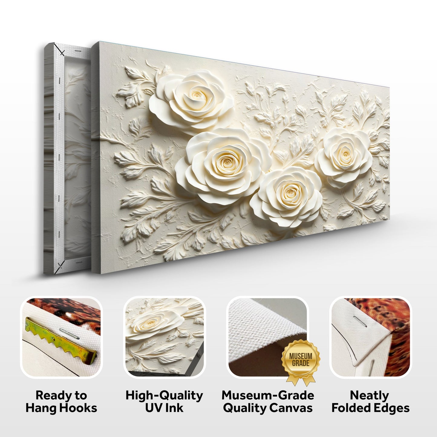 Floral Abstract Wall Art IV Crafting Canvas by Tailored Canvases, cream 3D rose relief on surface on Tampa Home & Garden Store