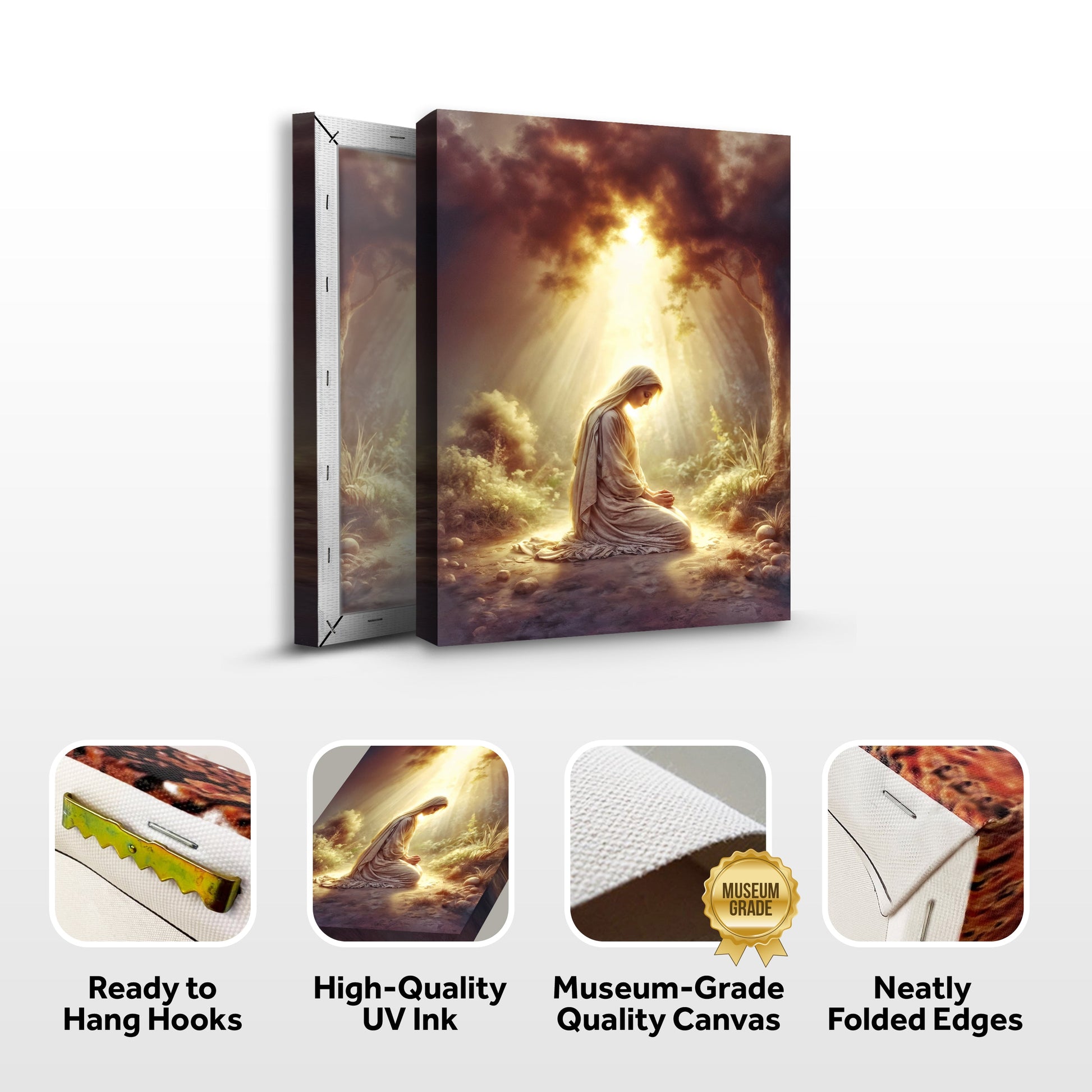 Mary Praying Faith Wall Art canvas — 2-panel crafting canvas with praying figure in woods on Tampa Home & Garden Store