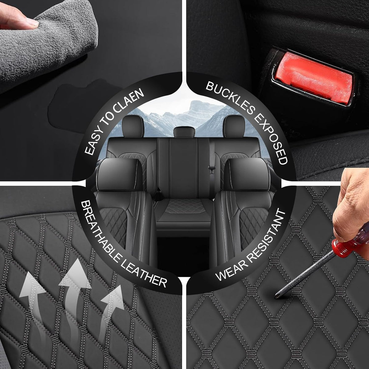 Umbrauto black Nappa leather seat cover with diamond stitching for Silverado/Sierra crew cab on Tampa Home & Garden Store