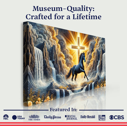 3D Horse Faith Wall Art III canvas by Tailored Canvases, epic horse scene with lit cross on Tampa Home & Garden Store