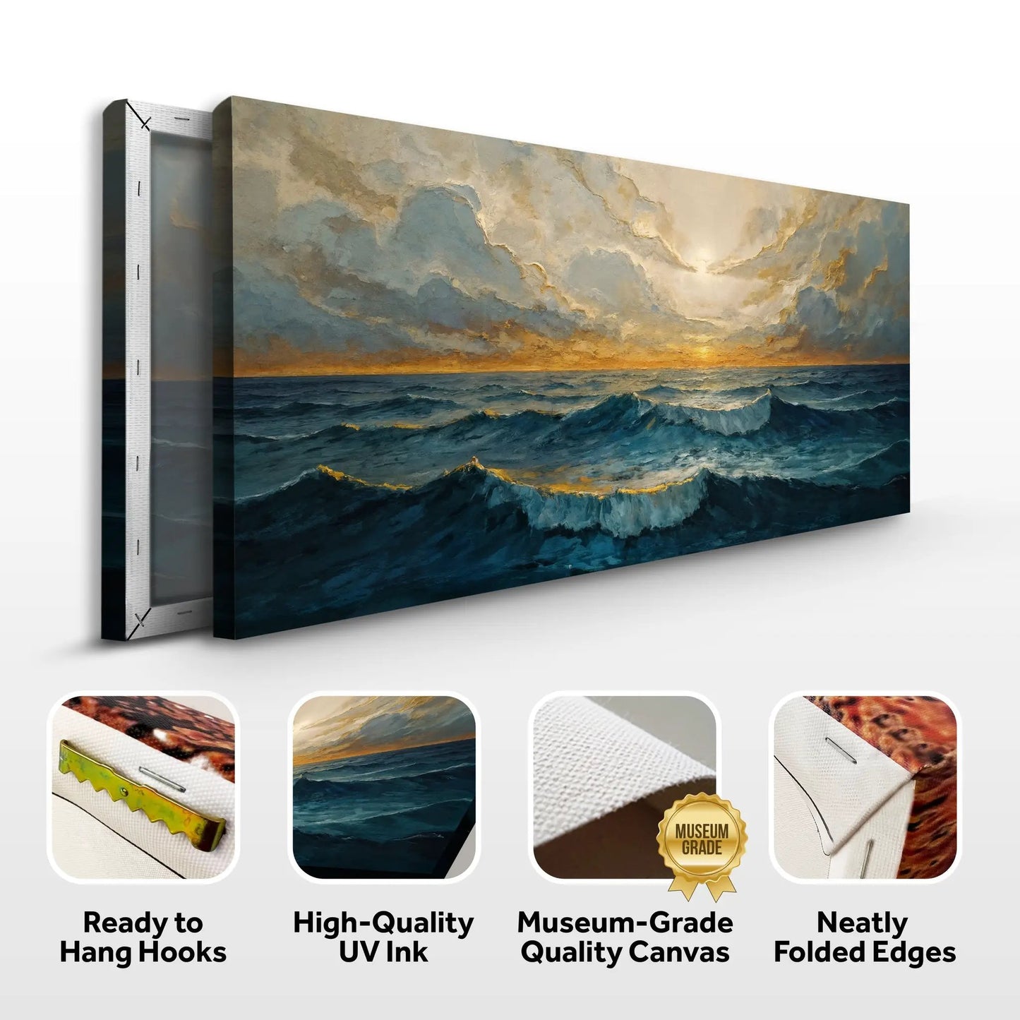 Waterscape Abstract Wall Art XI canvas by Tailored Canvases; ocean blues with gold accents on Tampa Home & Garden Store
