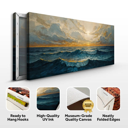 Waterscape Abstract Wall Art XI canvas by Tailored Canvases; ocean blues with gold accents on Tampa Home & Garden Store