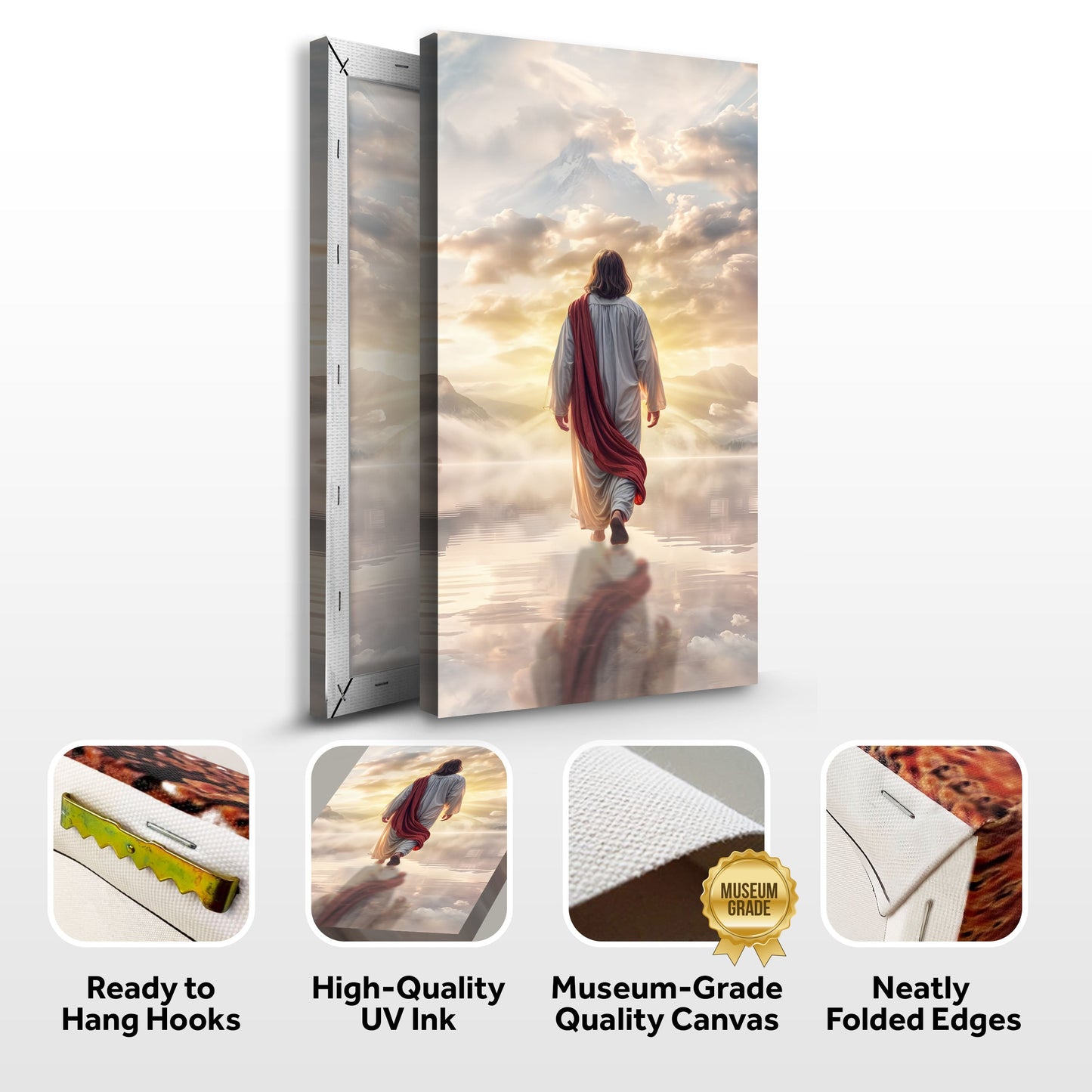 Reflections Faith Wall Art canvas triptych by Tailored Canvases with a robed figure amid clouds on Tampa Home & Garden Store