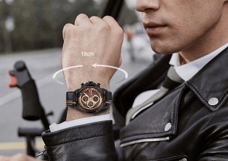 Stevvex men's waterproof watch with leather strap and chronographs, black dial with accents on Tampa Home & Garden Store