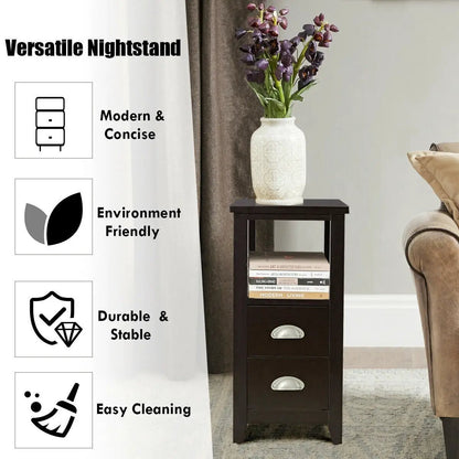 Set of 2 Wooden End Tables with Drawers and Shelf