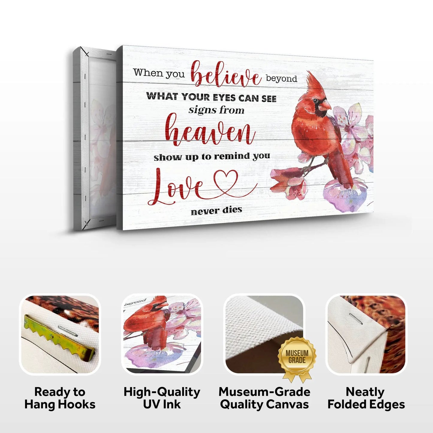 Canvas When You Believe Beyond Faith Sign II; whitewashed backdrop, red cardinal on Tampa Home & Garden Store