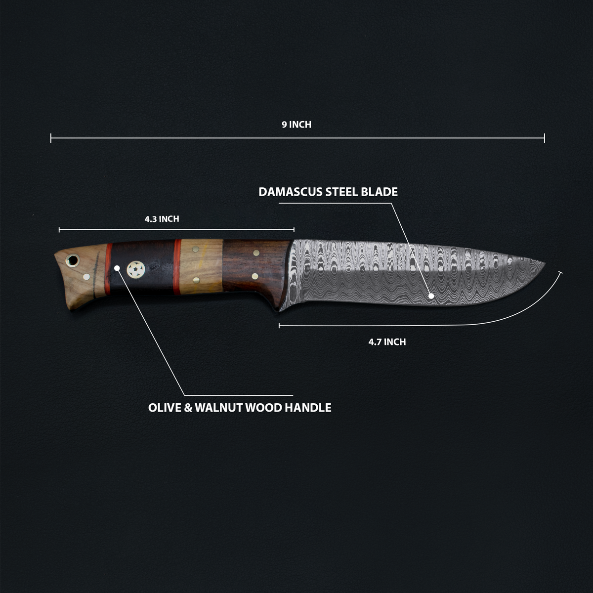 Hand forged Damascus hunting knife with olive & walnut wood handle, 9-inch blade by Titan Td-192 on Tampa Home & Garden Store