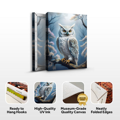 Owl Wall Art II crafting canvas by Tailored Canvases; blue forest backdrop and white owl on Tampa Home & Garden Store