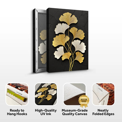 Golden Ginkgo Wall Art Canvas, black background with gold ginkgo leaves, crafting canvas on Tampa Home & Garden Store