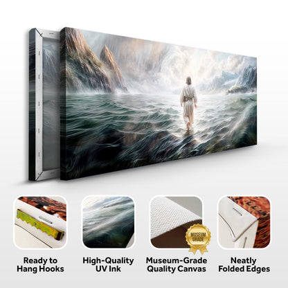 Walking on Water Faith Wall Art VII canvas, dramatic seascape with waves and distant mountains on Tampa Home & Garden Store