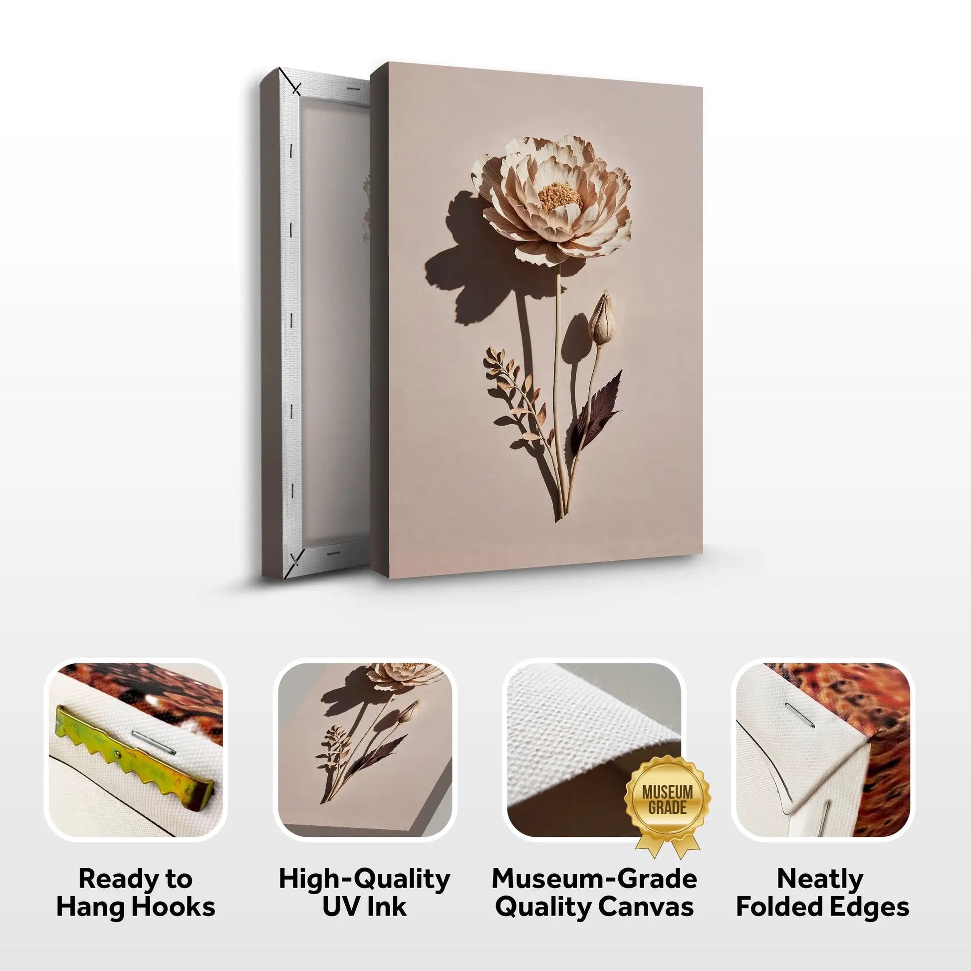 Minimalist Lone Flower Wall Art canvas in beige tones by Tailored Canvases on Tampa Home & Garden Store