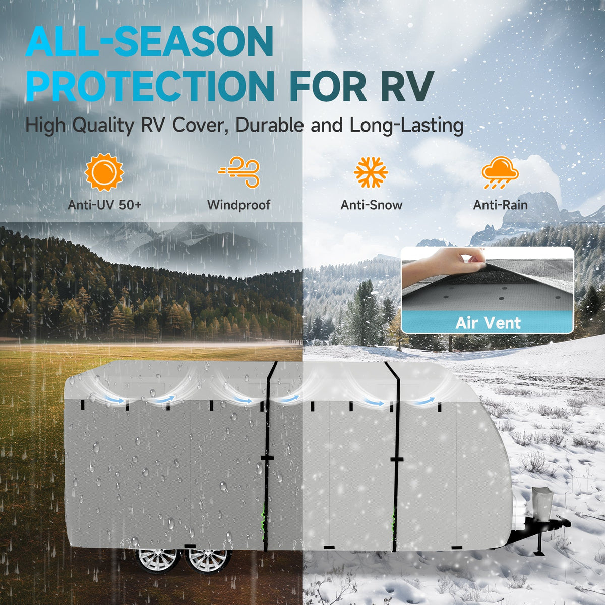 Umbrauto RV cover for large travel trailer in gray hi-tech fabric, windproof and waterproof on Tampa Home & Garden Store