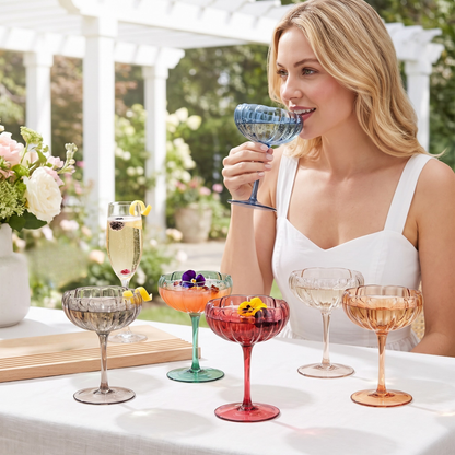 Muted Floral Coupe Cocktail Glasses Set of 6