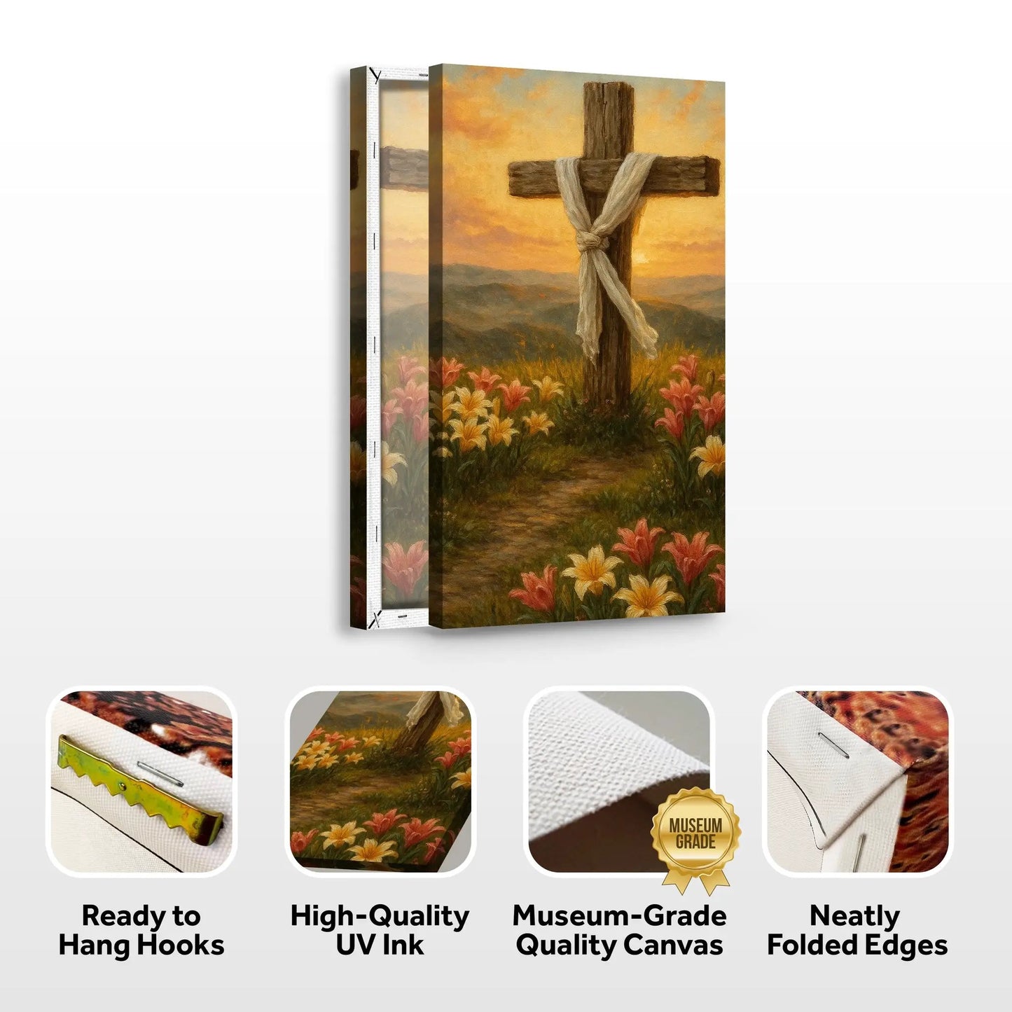 Cross and Flowers Faith Wall Art III Canvas