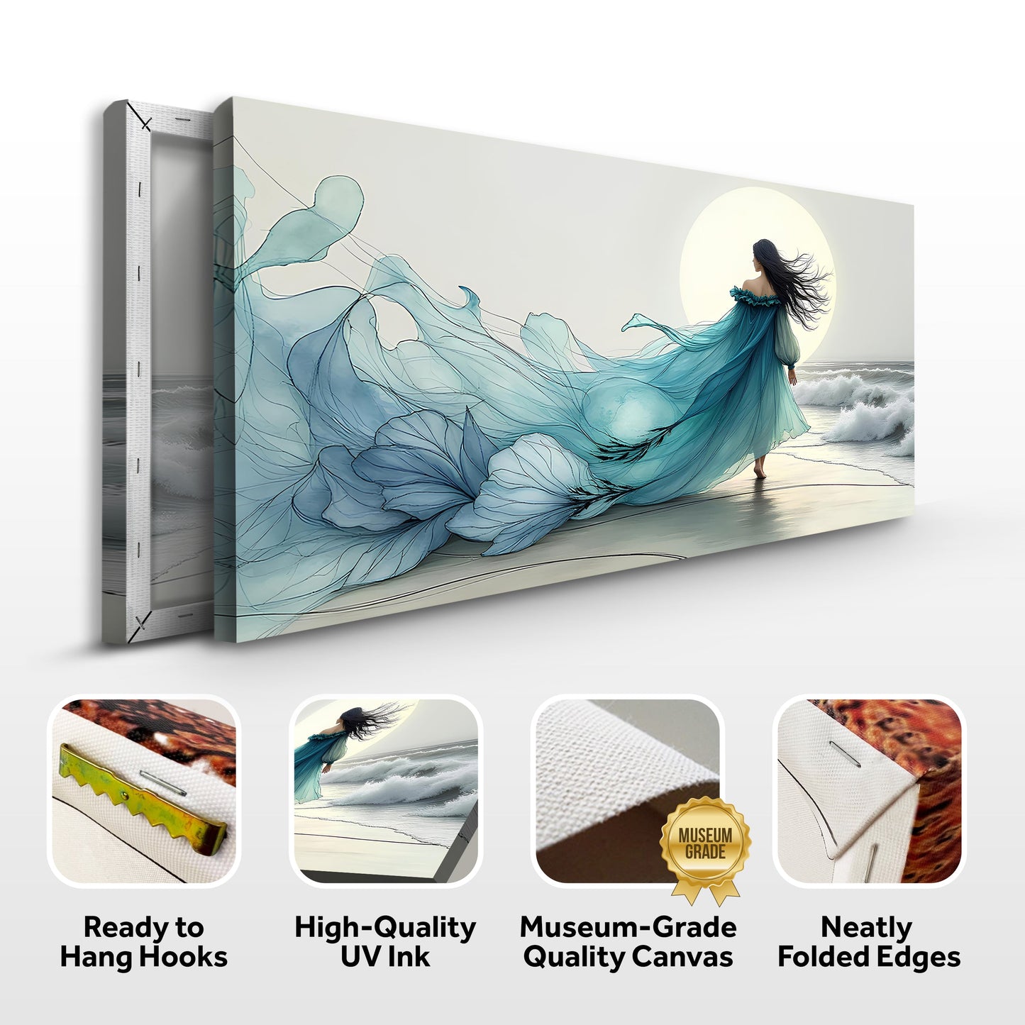 Canvas Swirling Winds by the Ocean abstract wall art with teal gown Tailored Canvases on Tampa Home & Garden Store