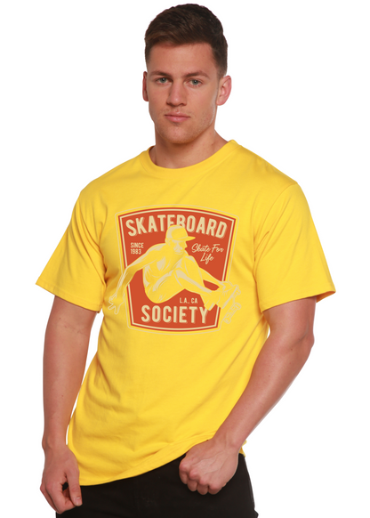 Skateboard Society men's yellow bamboo viscose/organic cotton graphic T-shirt by Spun Bamboo on Tampa Home & Garden Store