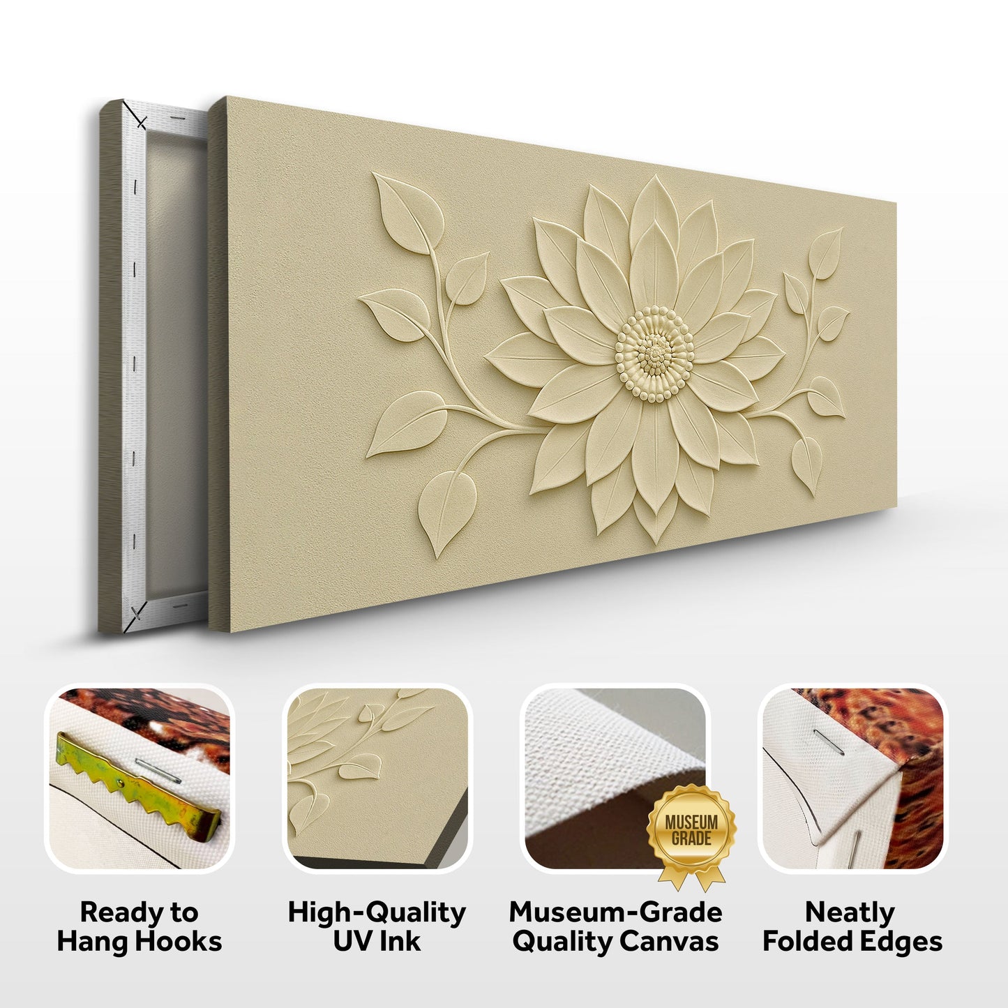 Floral Abstract Wall Art VI canvas by Tailored Canvases, beige textured sunflower relief on Tampa Home & Garden Store