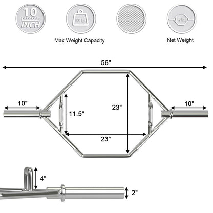56 Inch Olympic Hexagon Deadlift Trap Bar with Folding Grips Powerlifting