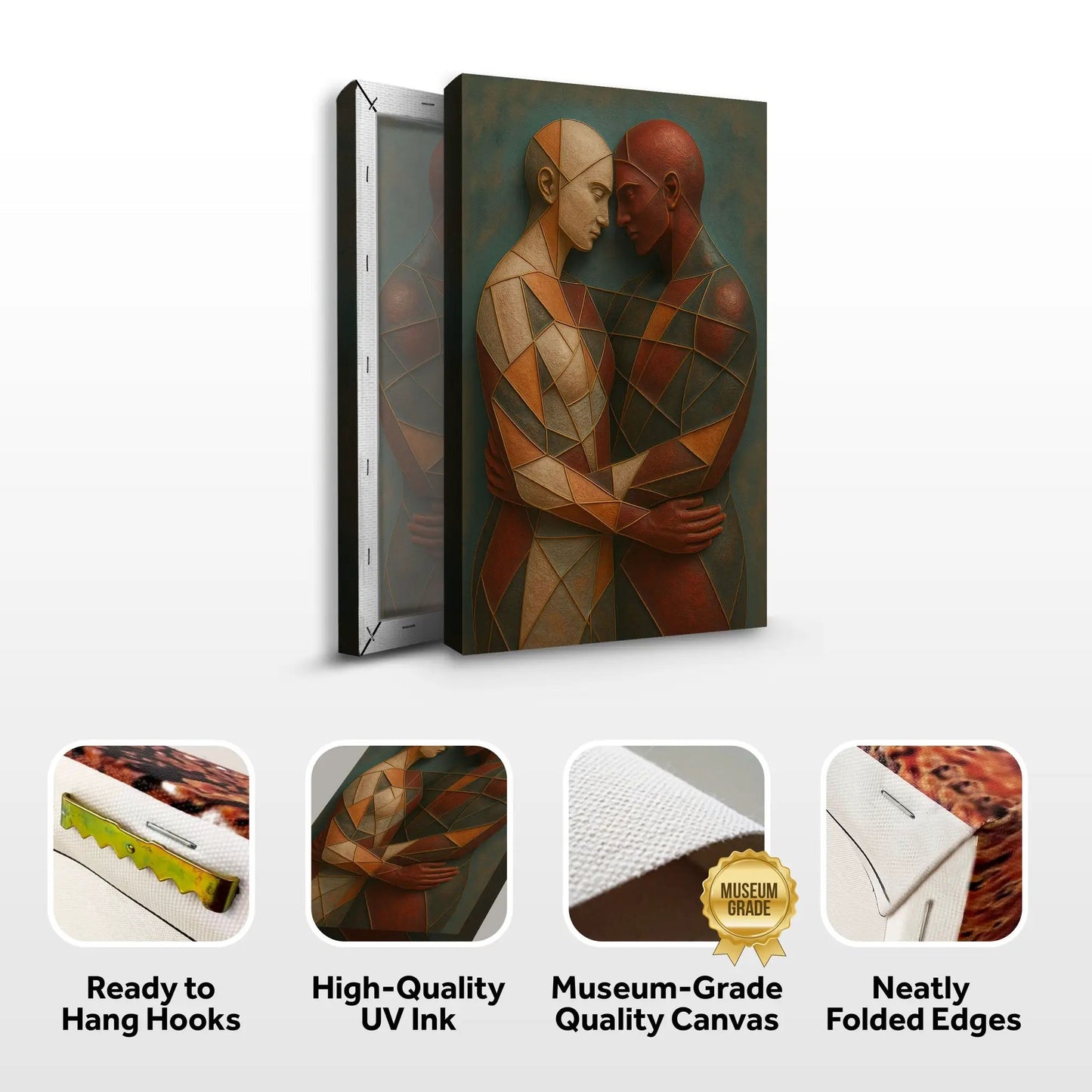 Embrace Geometry Wall Art canvas by Tailored Canvases with tan geometric figures on teal on Tampa Home & Garden Store