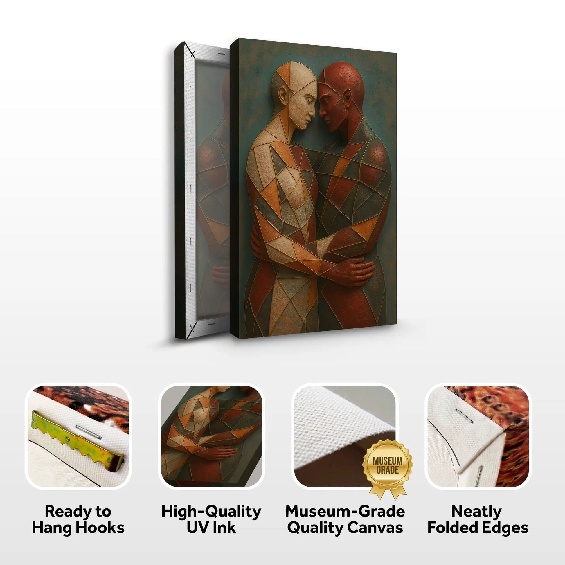 Embrace Geometry Wall Art canvas by Tailored Canvases with tan geometric figures on teal on Tampa Home & Garden Store