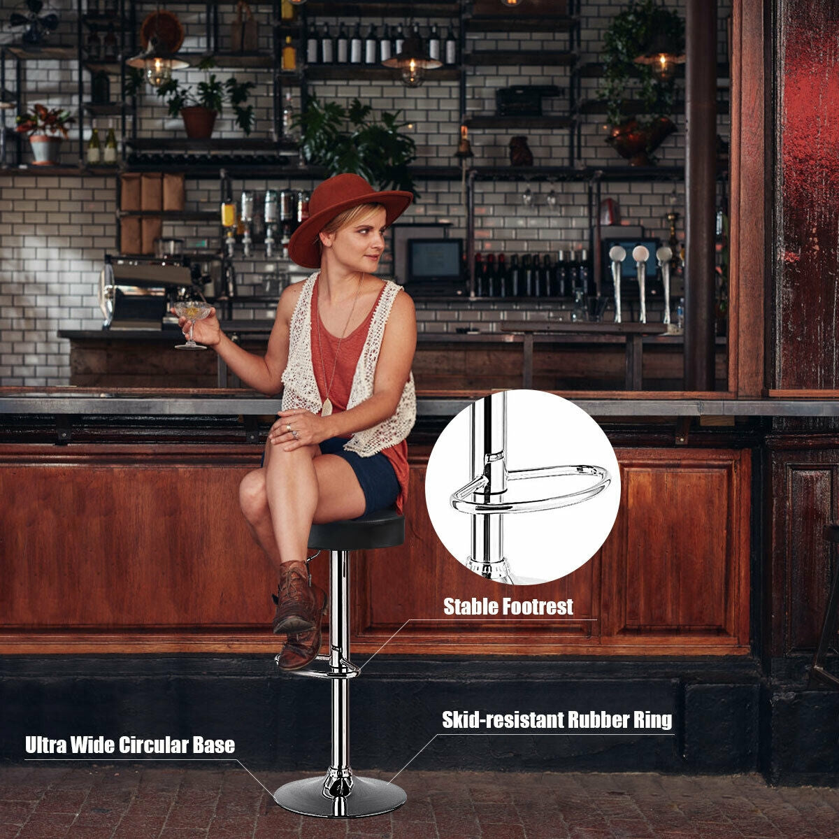Juego de 2 taburetes de bar redondos giratorios ajustables - Sillas de pub - Negro