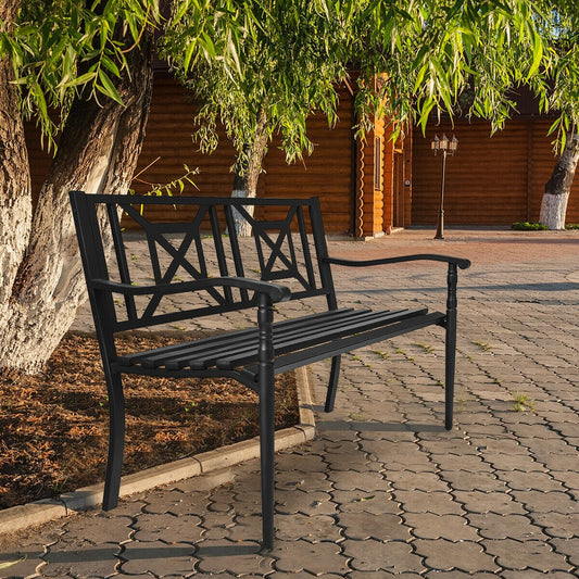 Patio Garden Bench with Powder Coated Steel Frame - Tampa Home & Garden Store