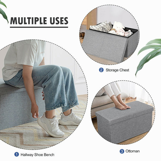 Puf de almacenamiento plegable de 30 pulgadas con tapa elevable - Gris claro