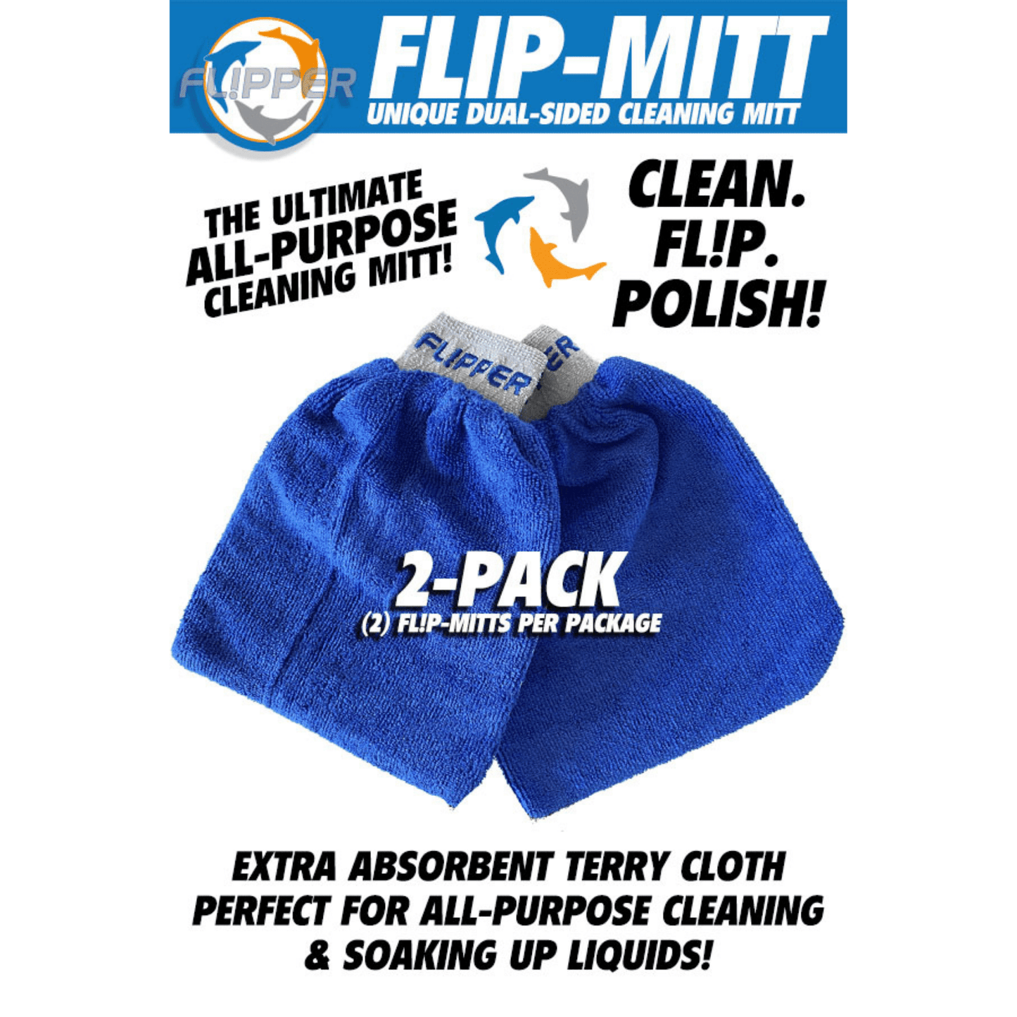 Flipper Dual Sided Microfiber Aquarium Mitt 2 Pack