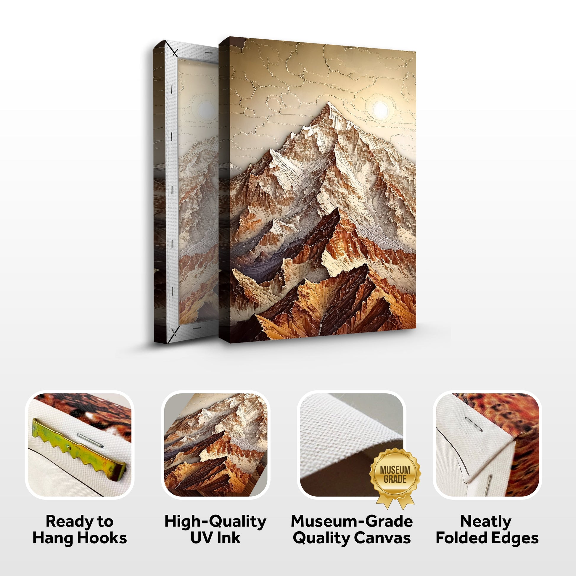 3D Minimalist Mountain Wall Art canvas by Tailored Canvases in warm beige browns on Tampa Home & Garden Store
