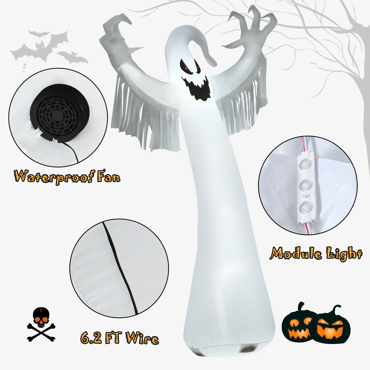 12 Feet Halloween Inflatable Spooky Ghost with Blower and LED Lights, white ghost by DirectDeals on Tampa Home & Garden Store