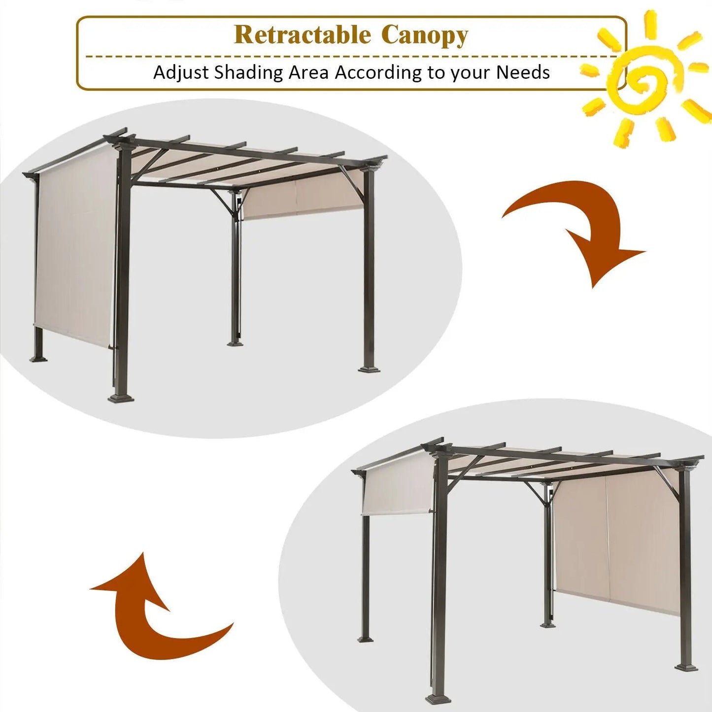 16x8 Two Piece Replacement Canopy Pergola Brown