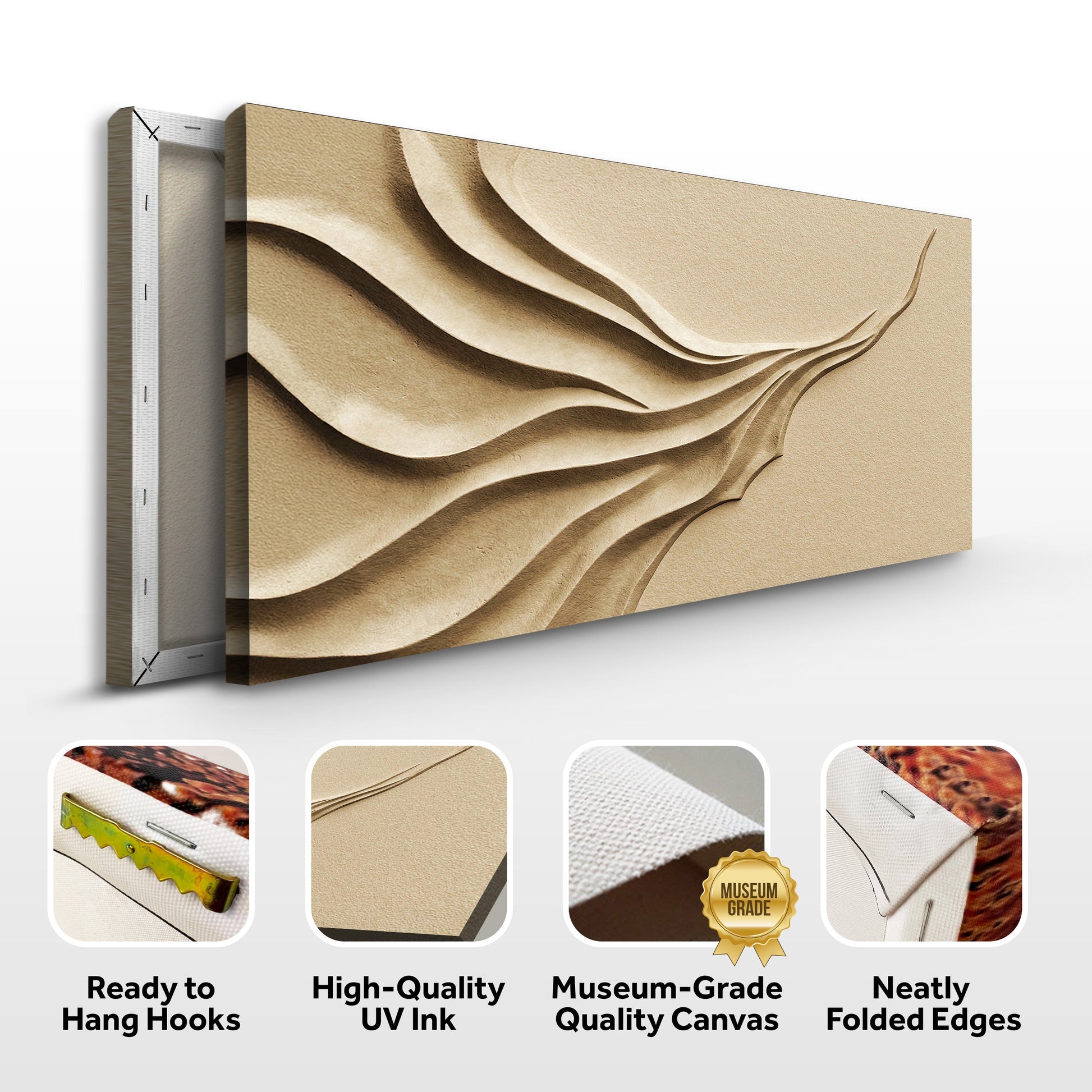 Beige Minimalist Wall Art II canvas with flowing sand-toned curves by Tailored Canvases on Tampa Home & Garden Store