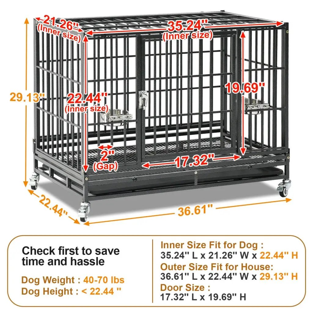 37 Inch Stackable Heavy Duty Dog Crate by Homey Pet Official in black metal with caster wheels on Tampa Home & Garden Store