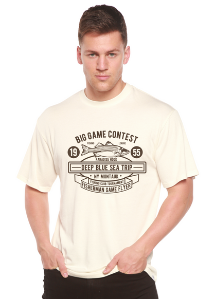 Big Game Contest men's bamboo viscose cotton short sleeve tee with fishing print on cream on Tampa Home & Garden Store