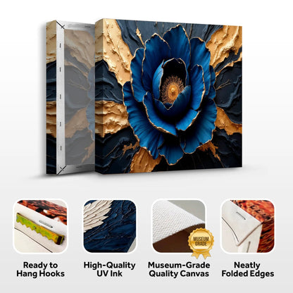 Sapphire Bloom wall art canvas blue flower with gold-edged petals Tailored Canvases on Tampa Home & Garden Store
