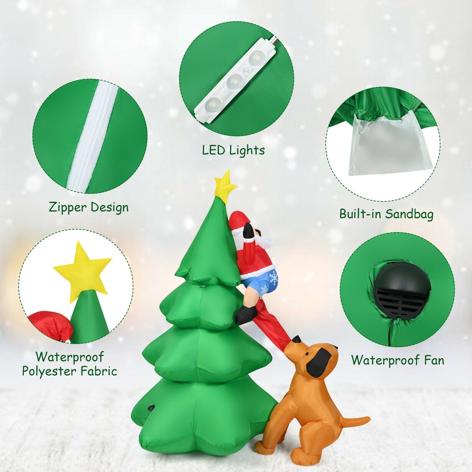 DirectDeals 6.5 ft outdoor inflatable Christmas tree with Santa and LED lights, built-in sandbag on Tampa Home & Garden Store