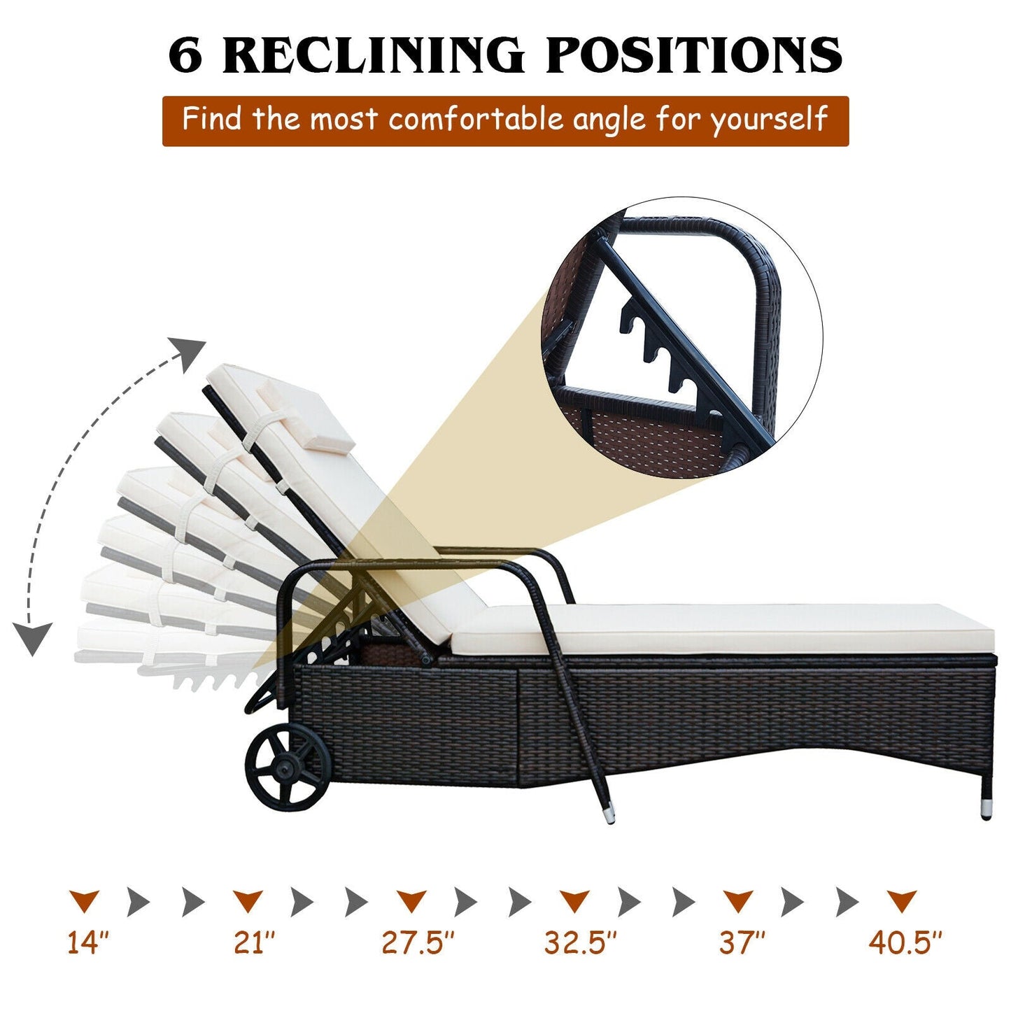 Tumbona reclinable acolchada para exteriores con respaldo ajustable