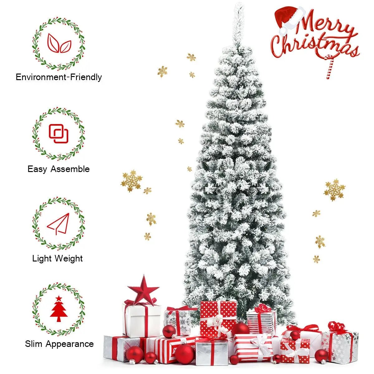 DirectDeals 6 ft unlit hinged snow-flocked artificial pencil Christmas tree with 500 branch tips on Tampa Home & Garden Store