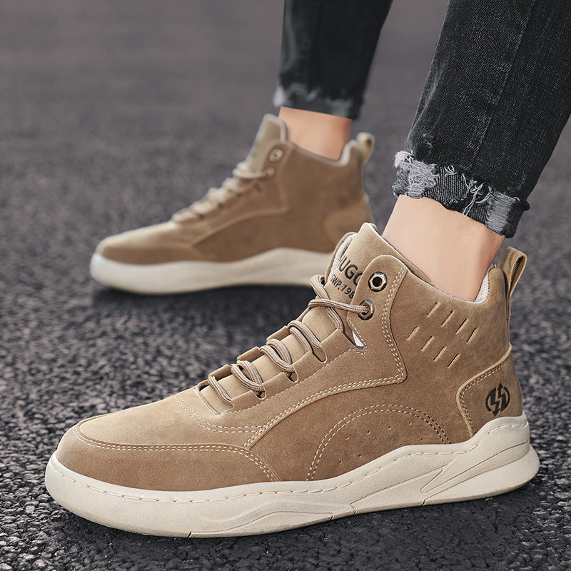 Stevvex men's high-top casual sneakers tan suede leather pair with non-slip outsole on Tampa Home & Garden Store