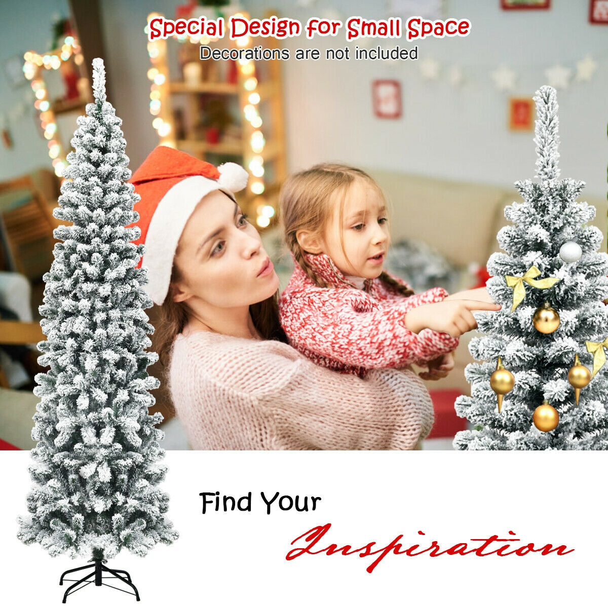 7.5 Feet Unlit Hinged Snow Flocked Artificial Pencil Christmas Tree with 641 Tips, DirectDeals on Tampa Home & Garden Store